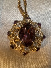 Vtg Mid Century Germany Amethyst Purple Crystal Rhinestone Pendant Necklace