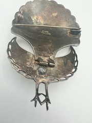 Vtg Siam Sterling Silver Peacock Brooch – Niello Enamel Thai Bird Pin – As Is –