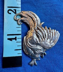 Vintage pewter rooster pendent 2 X 1 1/2 inch