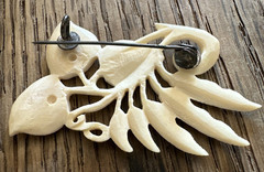 2 Vintage Hand Carved Butterfly Flower & Foliage Brooch Pin Open Work Detail