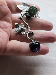 Vintage 60s Grape Vine Clip On Earrings And Matching Brooch, Silver Tone