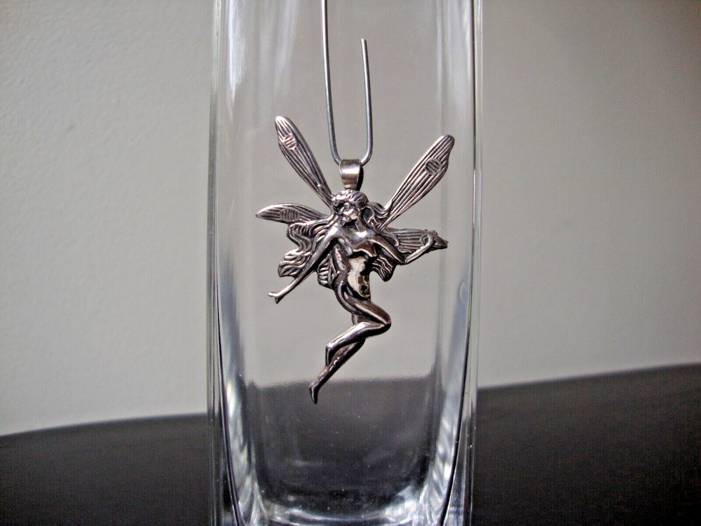 VINTAGE LARGE 3D ART NOUVEAU FAIRY SPIRIT GUIDE STERLING SILVER 925 PIN/PENDANT