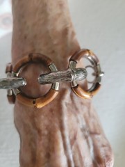 70’s Rare Vintage Gucci Bamboo Links Sterling Connector Toggle CLASP BRACELET 9″