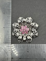 Vintage Pink Rhinestone Flower Brooch J42