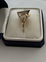 VINTAGE ESTATE STRELL 14k GOLD SMOKEY QUARTZ RING SIZE 4 FREE SHIPPING 🆓📬