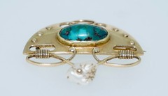 Signed Murrle Bennett & Co. Arts & Crafts 15K Turquoise Brooch 15ct