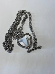 Vintage Juicy Couture Heart Pendant Necklace Y2K Rhinestone Enamel Chain 60cm