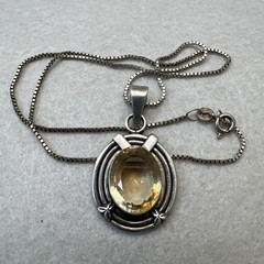 Vintage 925 Sterling Golden Topaz Pendant Necklace – 12 Grams – 16” Long