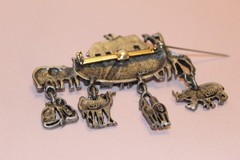 Vintage JJ Signed Noah’s Ark Brooch Pin Silver Tone Dangling Animal Charms