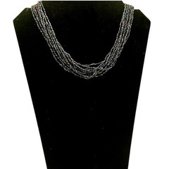Vintage Peacock Iridescent Glass Seed Bead Multi Strand Choker Necklace 14”