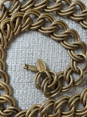 Vintage Miriam Haskell Russian Gold Tone Double Link Necklace Signed