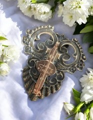 2000 Signed Jane AOL Angels of Love Copper Tone Purple Rhinestone Brooch Pin Bow