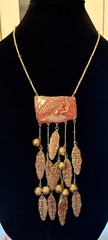 Vintage Lady Face Egyptian Revival Red Huge Waterfall Fringe Dangle Necklace 18”