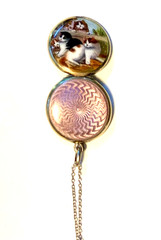 PRISTINE Antique*935*Double Sided*HP ENAMEL GUILLOCHE* 4 CATS* Locket Necklace