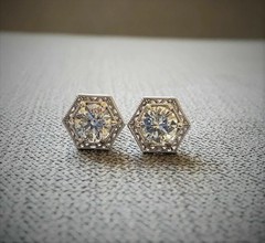 Art Deco Style Round Cut Lab Created Diamond Stud Earrings 14K White Gold Finish