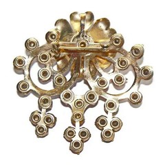 Vintage Floral Rhinestone Brooch, Gold Plated Flower