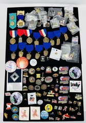 Vintage Gold & Silver Tone Assorted, Marketing, Flag, Music Pin Back Lot Of 75+