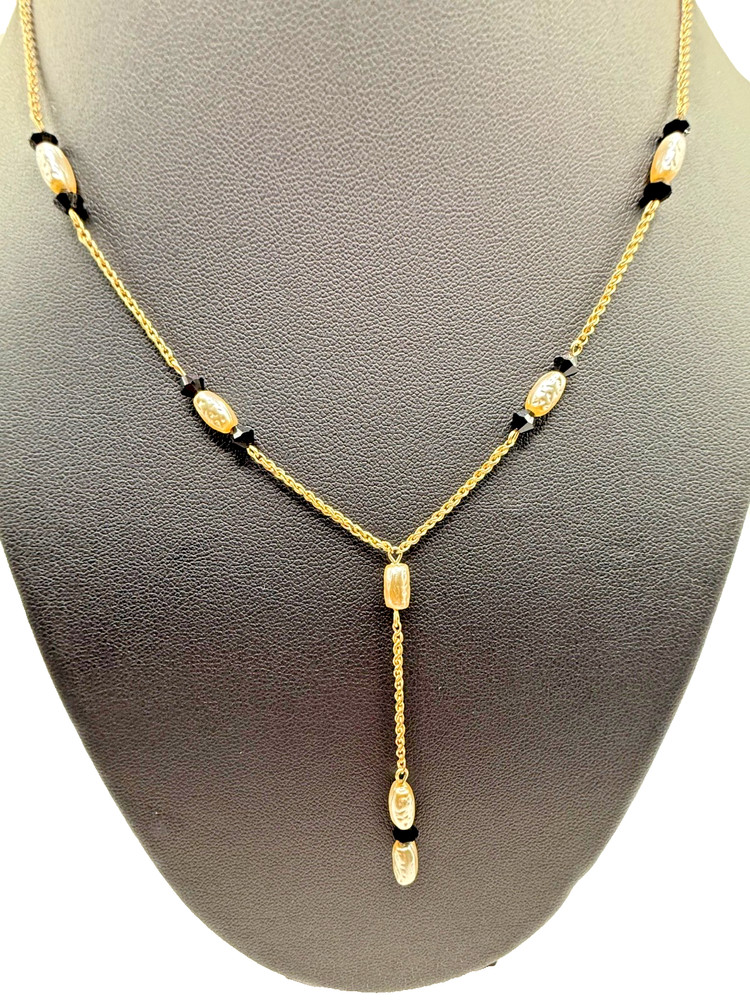 Vintage Krementz Faux Baroque Pearl & Black Bead Lariat Necklace with earrings