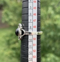 Black Stone Faux Onyx Ornate Silver Tone Metal Women’s Boho Fashion Ring Size 5