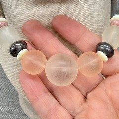 Vintage Necklace Frosted Lucite Beads Metal Bands MCM 17 Inches
