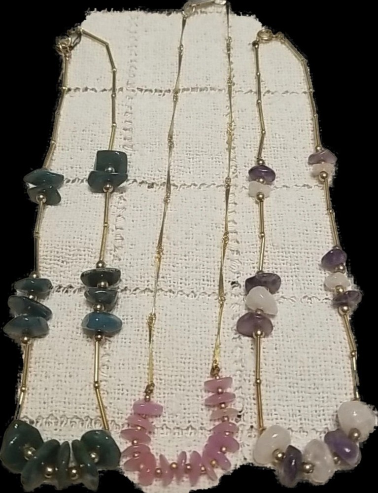 Hobe Necklaces,3 Original Tag, Gemstones, Amethyst 15″, Quartz, 17″ Pink, Green