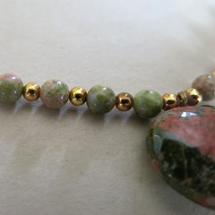 Rhodonite Heart Necklace with Gold Filled Beads 28 Inch 43.0g [3816]