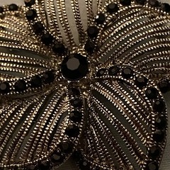 Vintage Silver Tone Flower Brooch With Black Bead Outlines 2.25” Diameter Goth