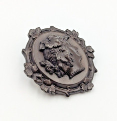 Antique Victorian Vulcanite Cameo Female Profile Mourning Brooch Pin