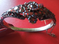 J7294 ANTIQUE BOHEMIAN TOMBAK GARNET CUFF BRACELET SEE DESCRIPTION