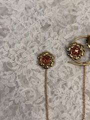 Vintage Linc 12k Gold Filled Double Flower W/ Orange Amber Stone Brooch Pin