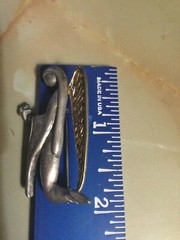 LIZ GATTA Angel Pin Brooch Silver Pewter GOLD TONE Signed Safety Catch Designer