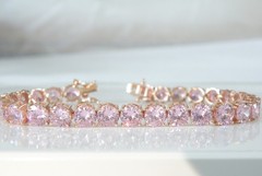 Vintage Sterling Silver 925 RoseGold on Large Pink Gemstone Tennis Bracelet 7.5″