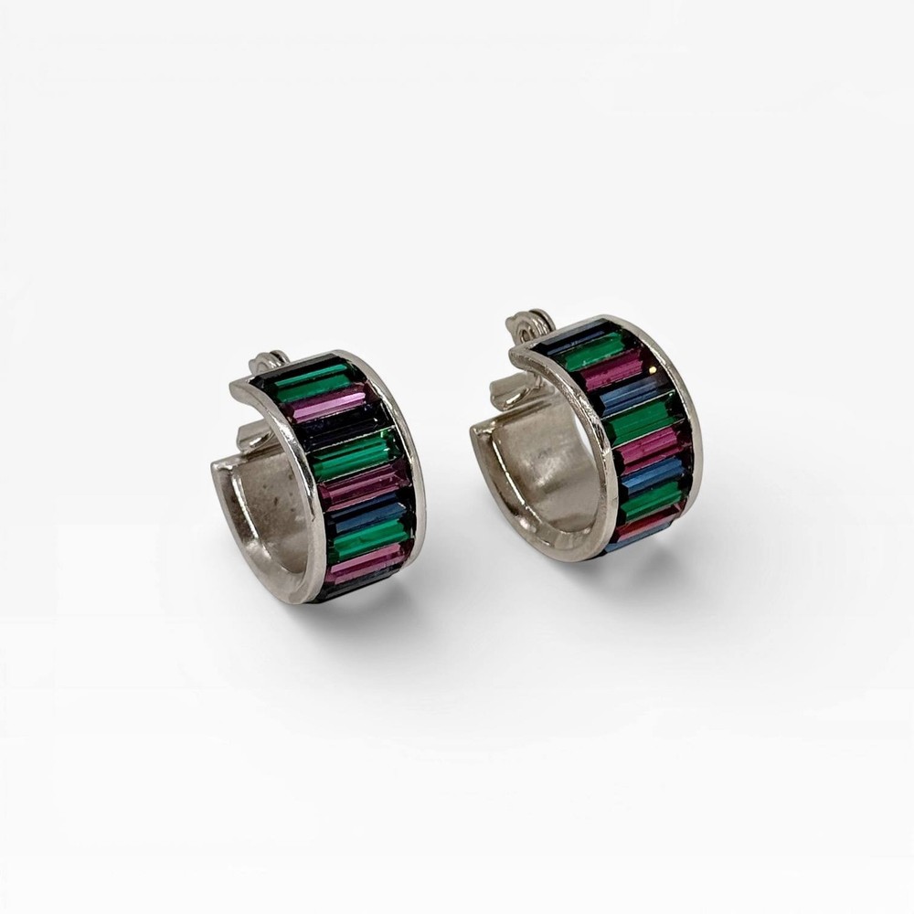 Vintage Yves Saint Laurent Crystal Hoop Clip Earrings France 1980s