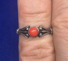 A24 Antique Filigree 925 Silver Ring size 5.25 Red Coral 1920s Italy
