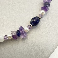 Sajen Necklace Amethyst Pearl Purple White Sterling Silver 925 Beaded Artisan