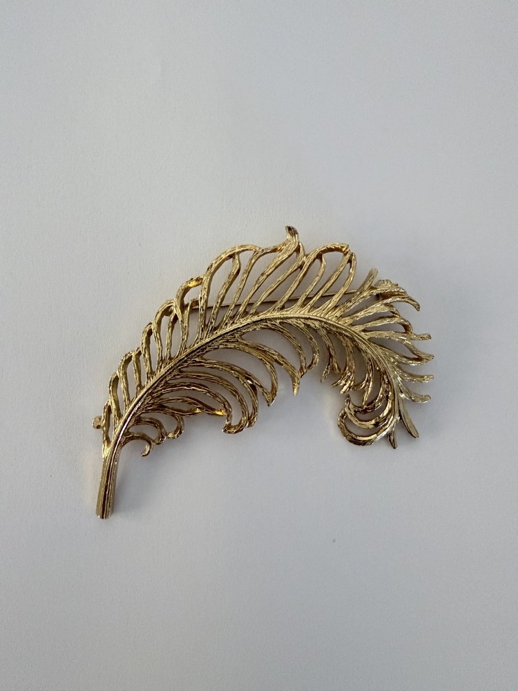 Vintage Emma Page Gold Feather Brooch