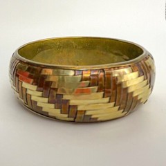 Vintage Copper and Brass Basket Weave Domed Wide Bangle Bracelet