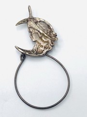 Vintage Art Nouveau Sterling Silver Charm Holder with Girl in the Moon Y2