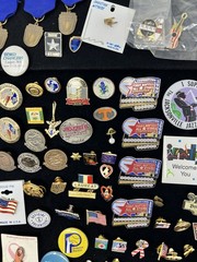 Vintage Gold & Silver Tone Assorted, Marketing, Flag, Music Pin Back Lot Of 75+