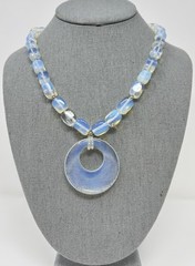 Opalescent Opalite Glass Bead Necklace Large Circle Pendant