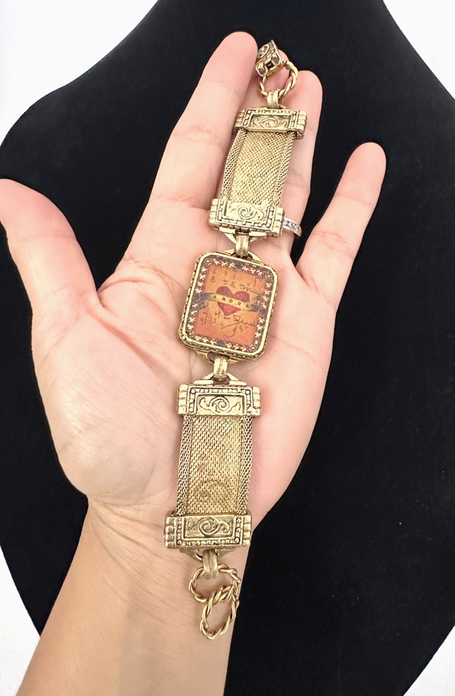 MAXIMAL ART John AMOUR Gold Tone Mesh Panel Bracelet Vintage 1990’s Romantic