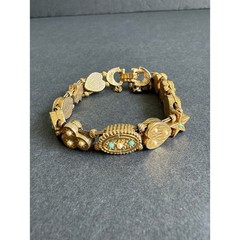 Vintage Victorian Revival Slide Charm Bracelet 60s Sweetheart Lucky Gold Tone