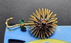 Signed Weiss Rhinestone Flower Brooch Blue Green Crystal Gold Tone Vintage
