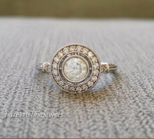 14K White Gold Over 2CT Round Cut Diamond Lab-Created Vintage Halo Wedding Ring