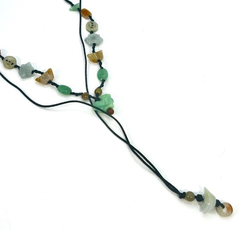 Multi Color Carved Jade Fetish Necklaces Lot Of 2 Pcs Adjustable Length Cord