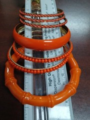 Vintage Orange Bangle Bracelet Lot Of Plastic Acrylic Metal 8-8.5