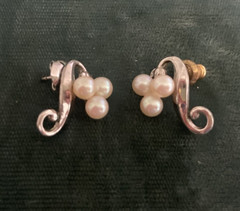 Vintage Mikimoto Sterling Silver Cultured Pearl Brooch & Earrings Set w/ Box