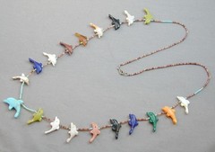 Vintage Native American Carved Gemstone Dolphin Fetish Necklace 29.75”