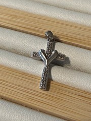 Vintage Stamped 12 925 China Sterling Silver Heart Wrapped Cross Pendant Charm