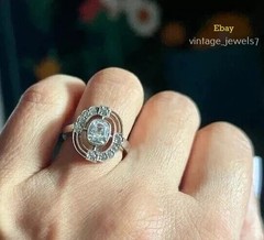 Cushion Halo 2CT Lab Created Diamond Art Deco Vintage Antique Ring 14K Gold Over